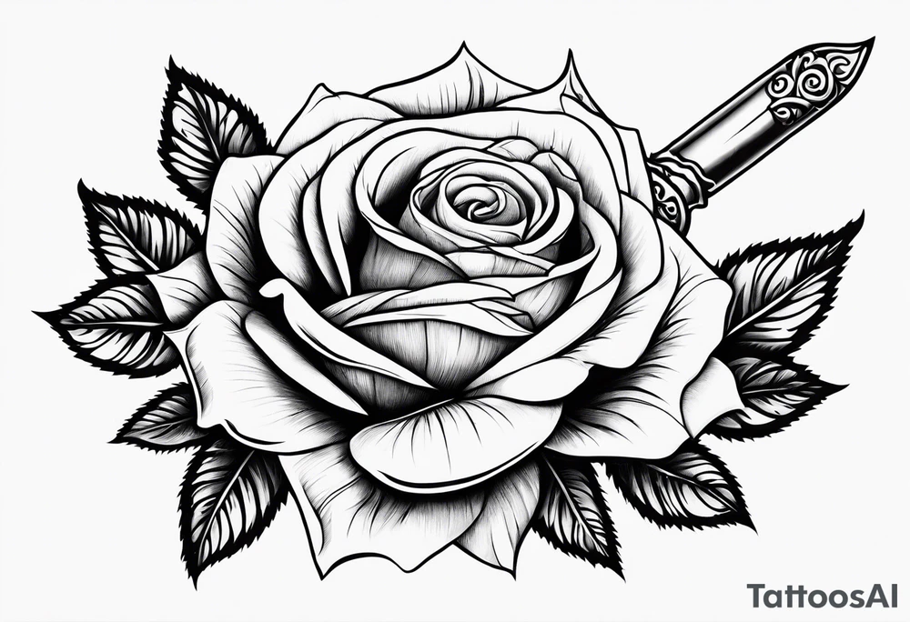 Dagger piercing roses tattoo idea