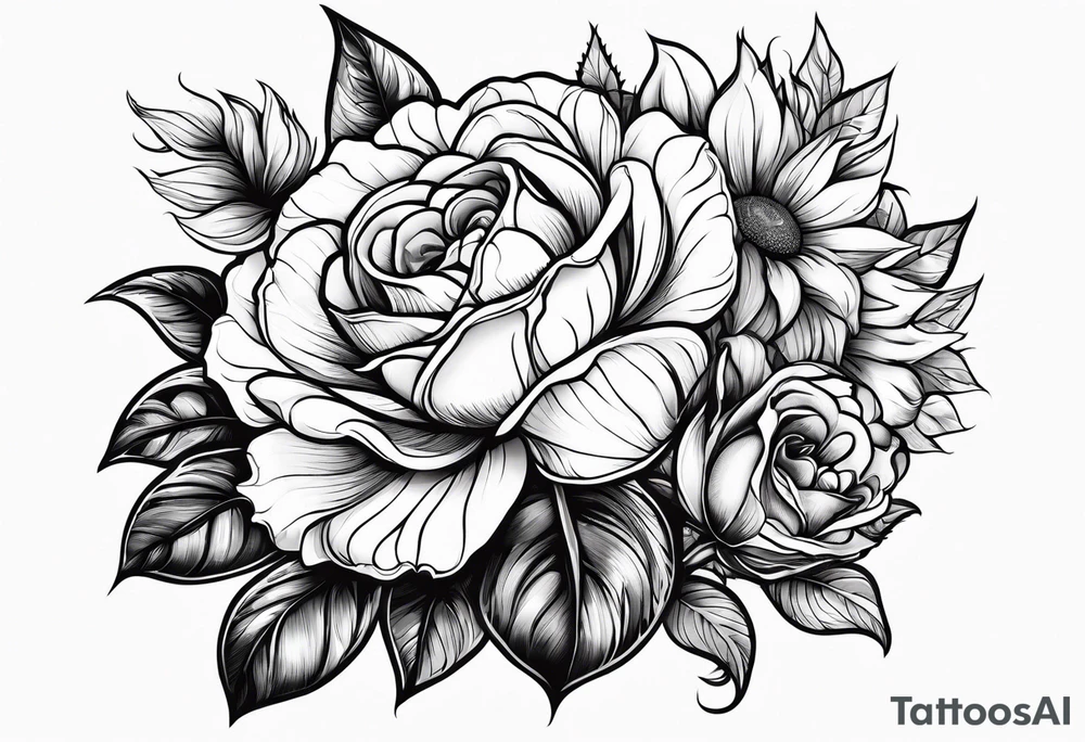 flower rose , sunflower, animal tattoo idea