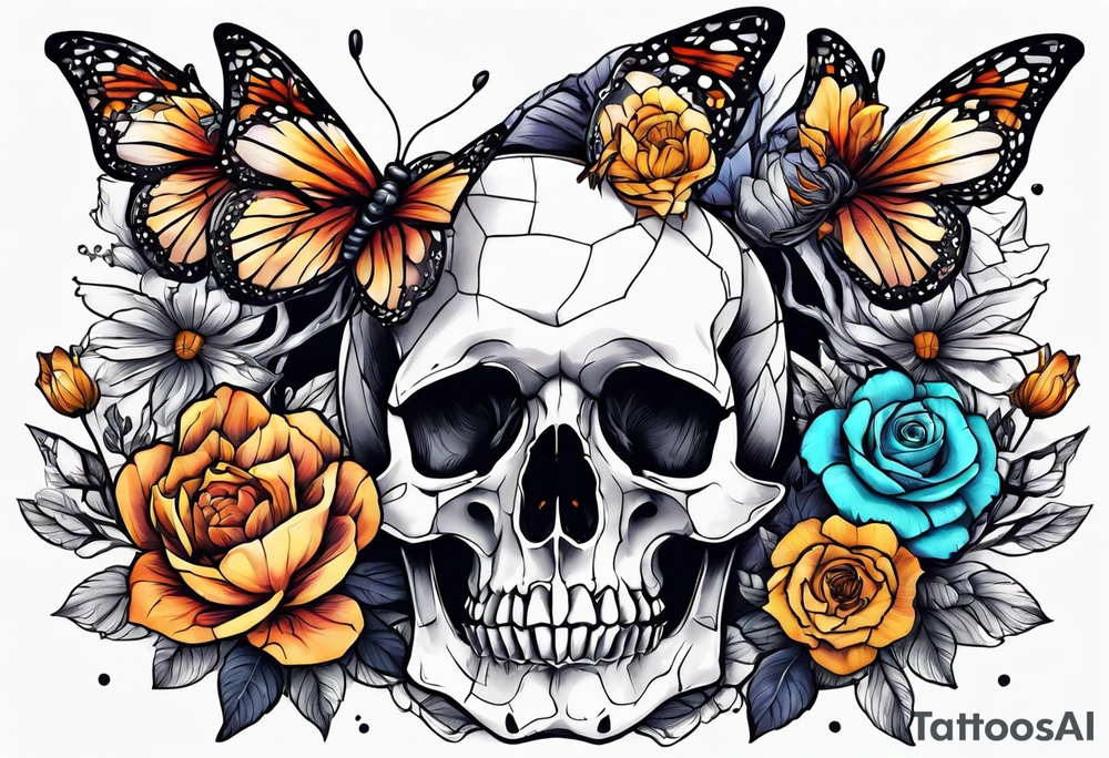 dry bones come alive flowers and butterflies tattoo idea