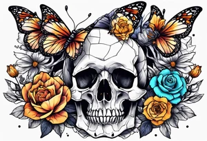 dry bones come alive flowers and butterflies tattoo idea