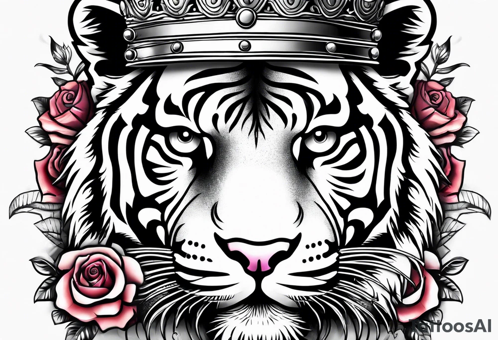 Tiger with 3 eyes and crown roses tattoo idea