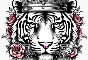 Tiger with 3 eyes and crown roses tattoo idea