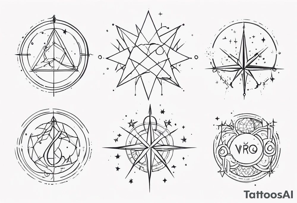 Multiple constellation (cancer, virgo, scorpio), fine lines, no flowers tattoo idea