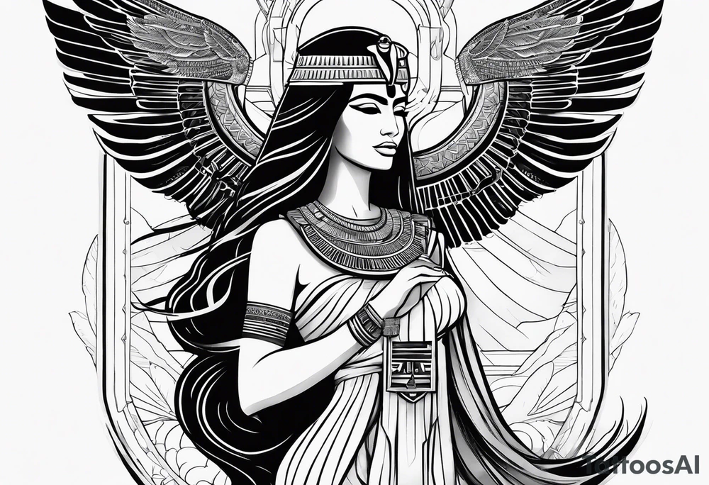 black and white Egyptian goddess Isis tattoo idea