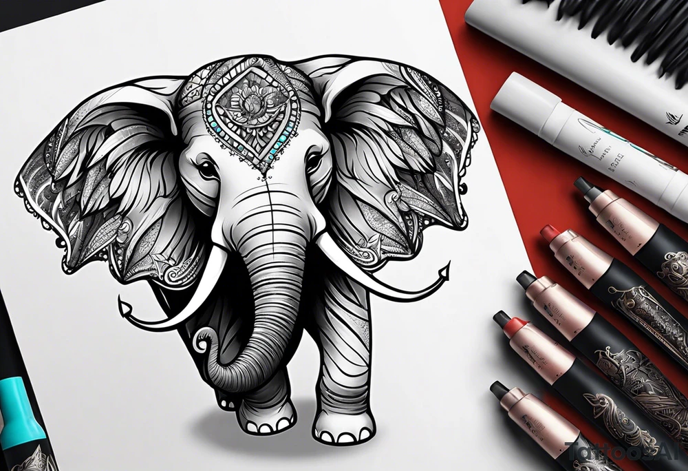 cute elephant with wings tattoo idea
