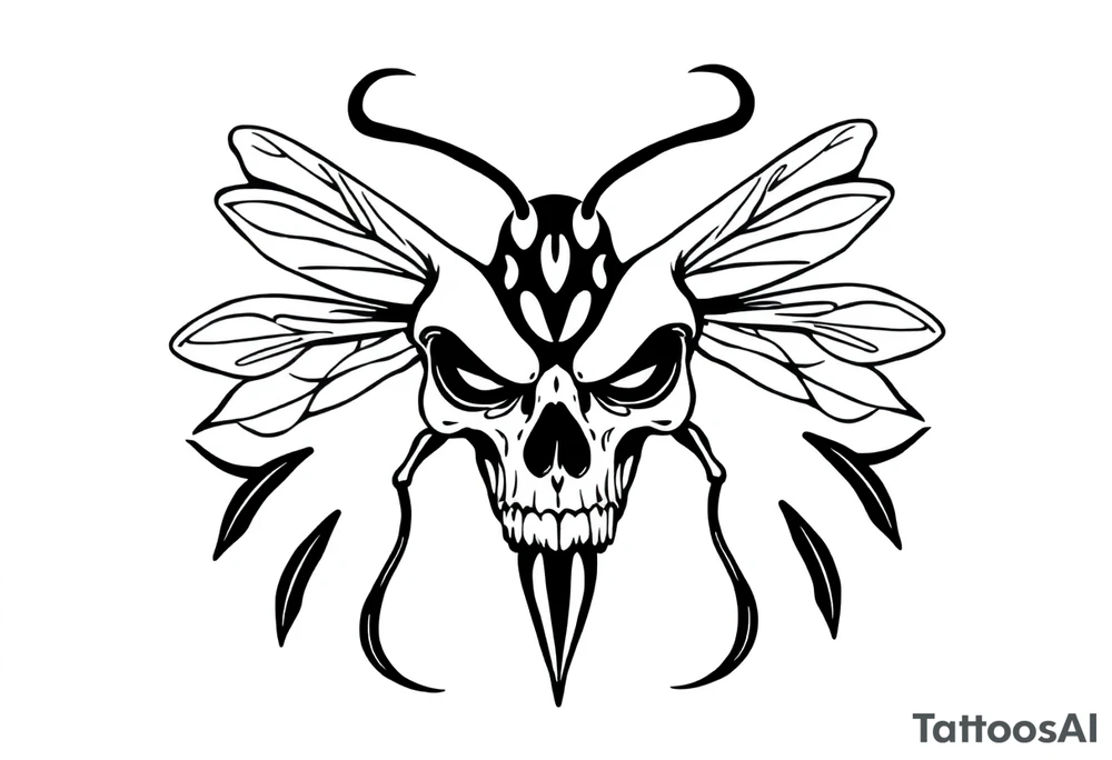 skull flies bug weird tattoo idea