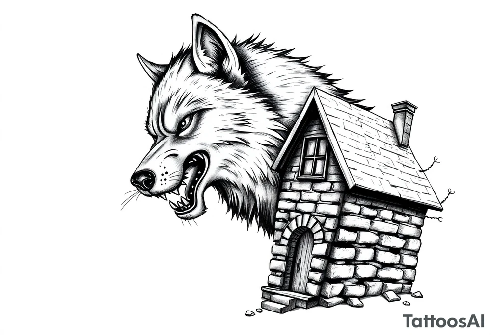 Big bad wolf huffing puffing and blowing a brick house down tattoo idea Big bad wolf huffing puffing and blowing a brick house down tattoo idea