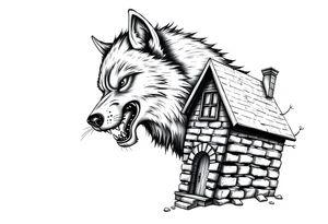 Big bad wolf huffing puffing and blowing a brick house down tattoo idea