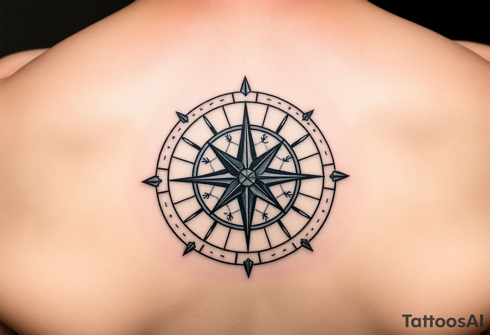 Tattoo with a compass and the constellation Aquarius tattoo idea