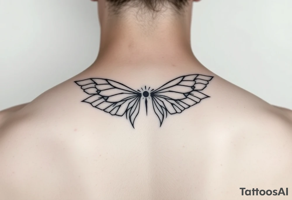 maximalist, cyber sigilism, organic touches, back tattoo, whimsical, witchy, hippie, fairy wing like tattoo idea