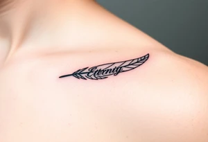 A sleek monochrome feather in black ink, with the word "Eternity" seamlessly integrated into the quill, creating a timeless and sophisticated look tattoo idea