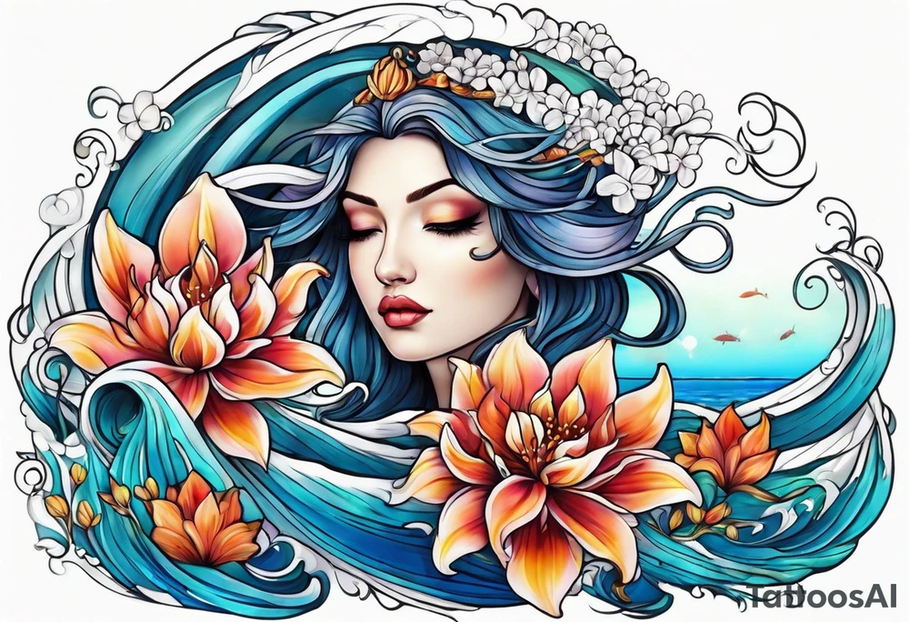 sea, flower tattoo idea