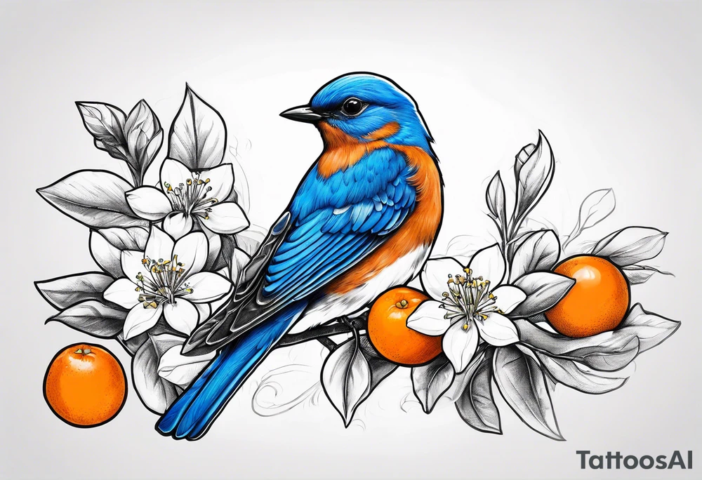 bluebird holding an orange blossom tattoo idea