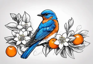 bluebird holding an orange blossom tattoo idea