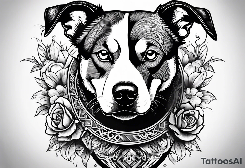 husky and pitbull facing away tattoo idea