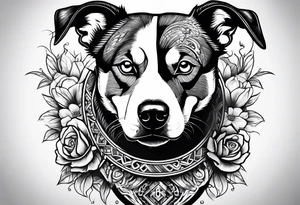 husky and pitbull facing away tattoo idea
