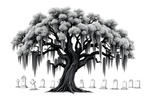 Oak tree with Spanish moss in a cemetery tattoo idea