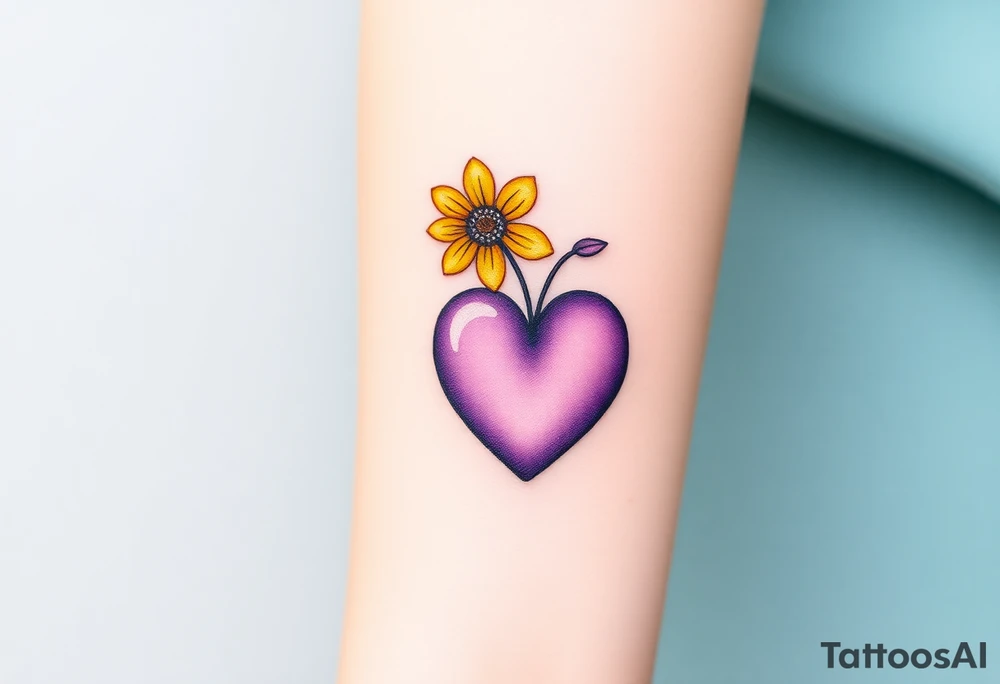 simple with Purple Hearts with yellow daisy. tattoo idea