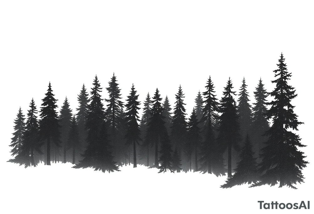 Coniferouse forest silhouette with black and gray trees tattoo idea