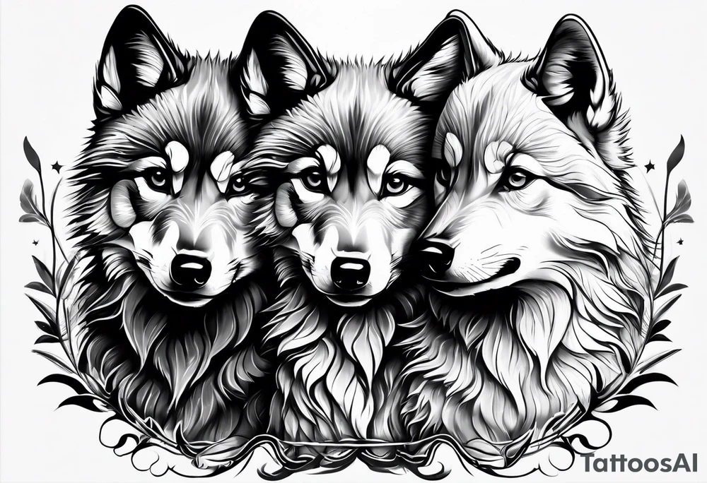 2 wolf cubs adoring and cute (one female, one male) tattoo idea