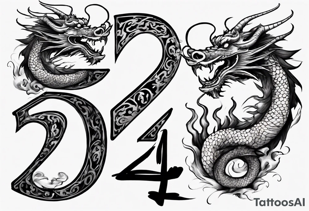 Number 24 with a Chinese dragon around it tattoo idea