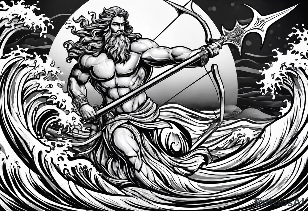 Poseidon on water with his trident tattoo idea