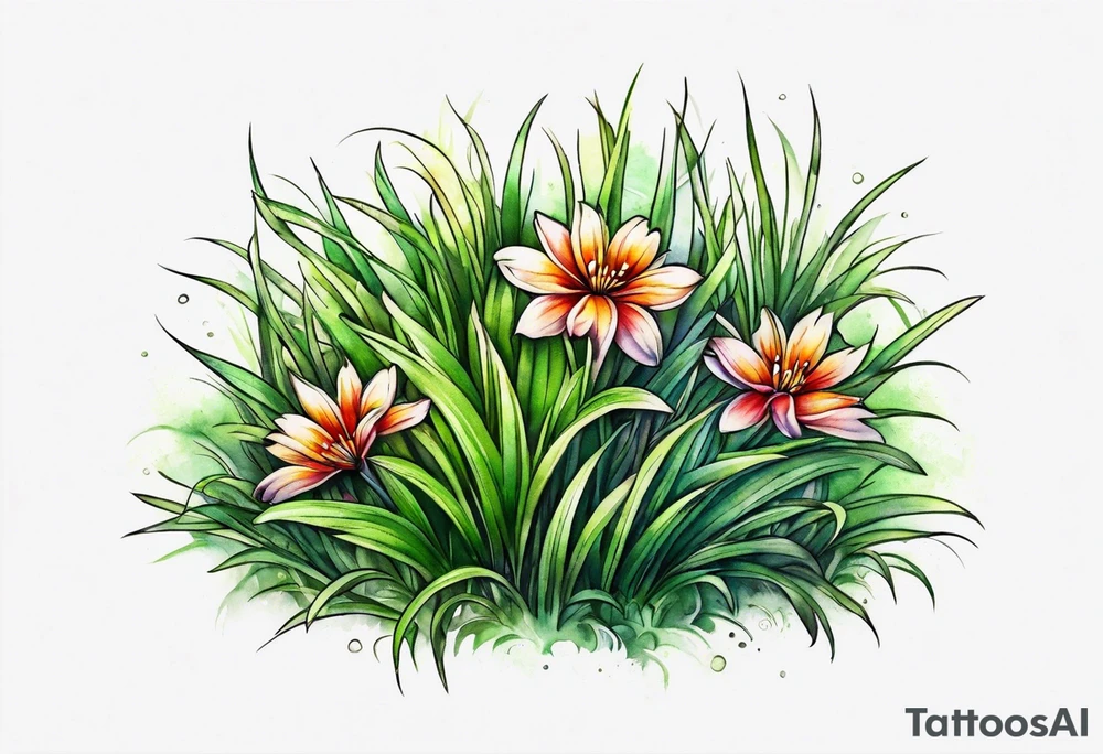 a small patch of grass with a flower beginning to bloom tattoo idea