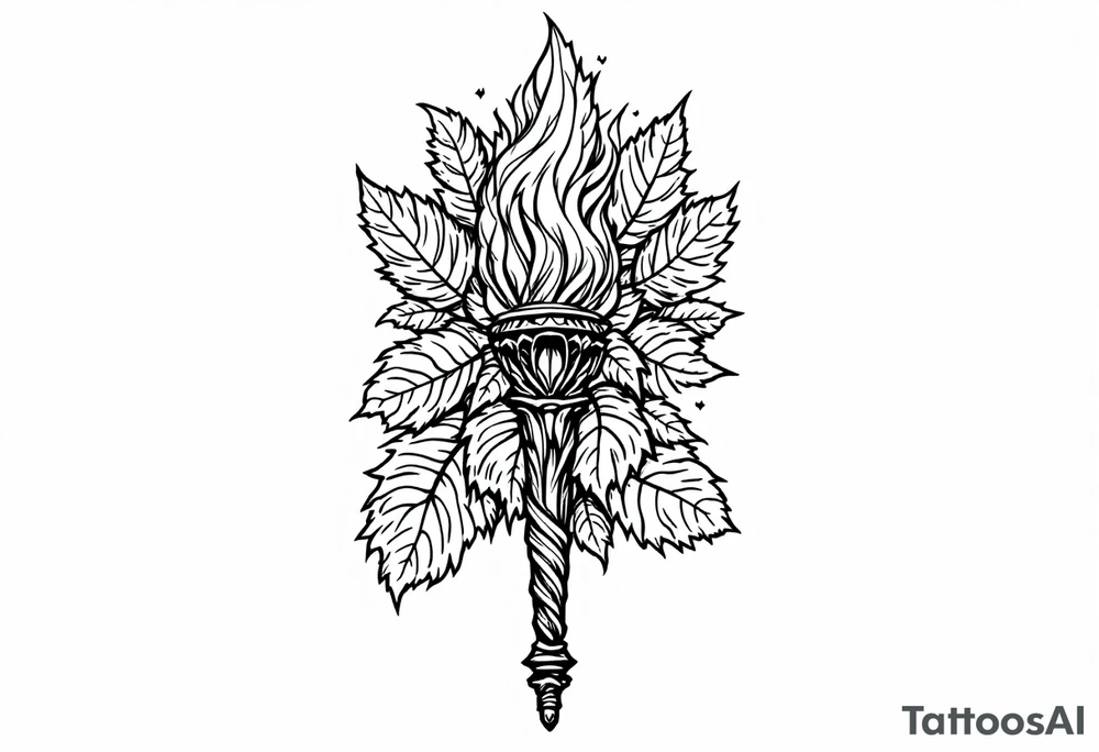 Leadership torch with a background of a lot of fig leaves tattoo idea