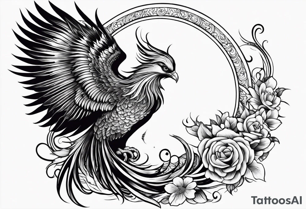phoenix sur une lune bleu tattoo idea