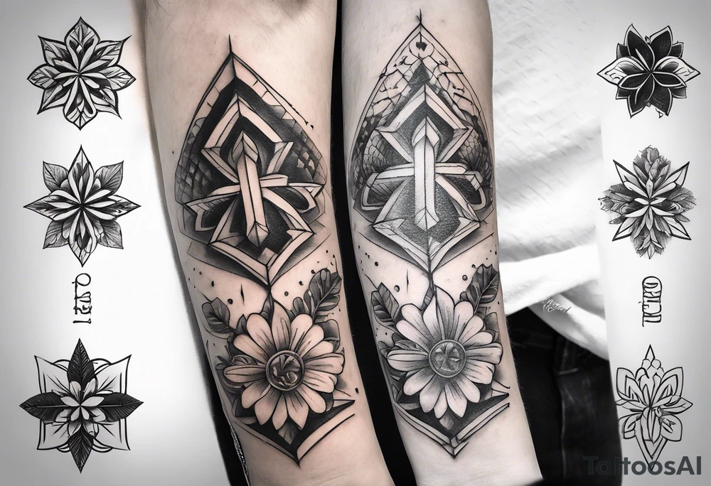 idea of adding Lucky stats to this tattoo. using 3 arrows to representing Luck, with Four Leaf Clover on the background. tattoo idea