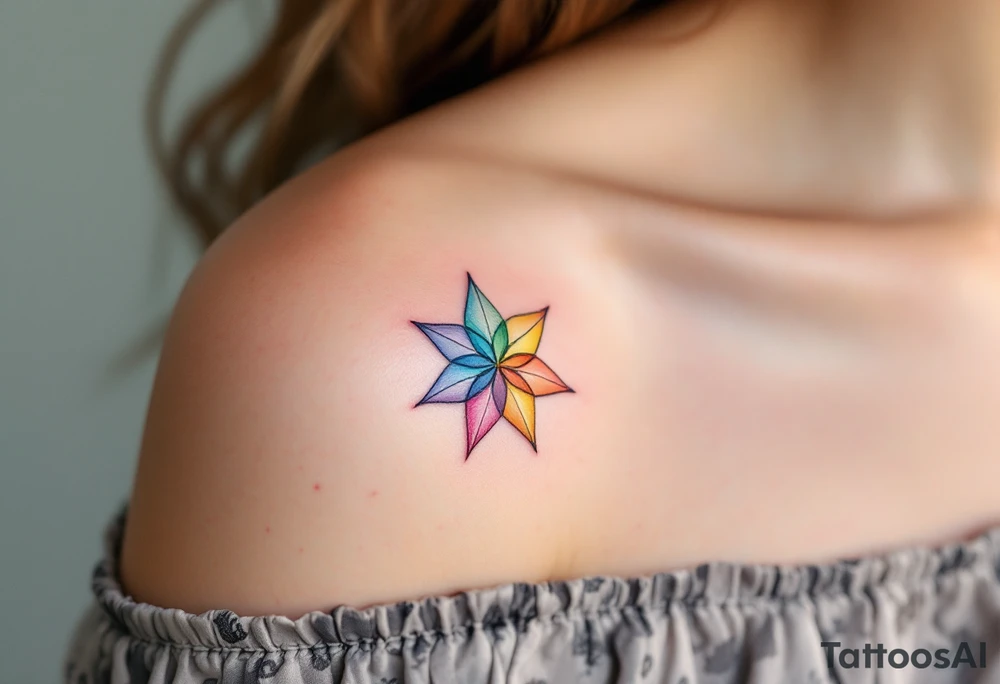 A rainbow-colored eight-pointed star tattoo celebrates inclusivity and universal love. tattoo idea