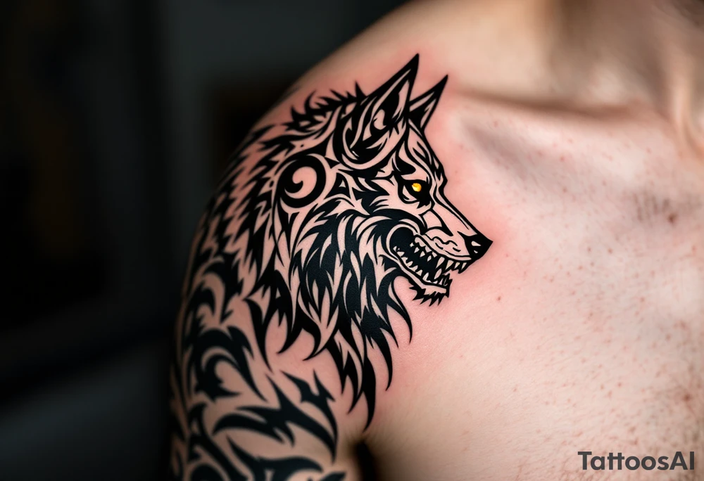 viking vegvisir wolf with skeleton tattoo idea