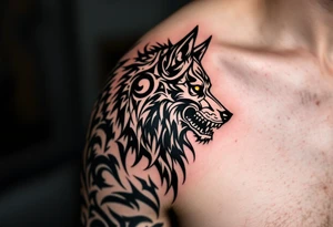 viking vegvisir wolf with skeleton tattoo idea