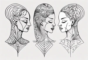 Abstract fine line woman dotwork tattoo idea
