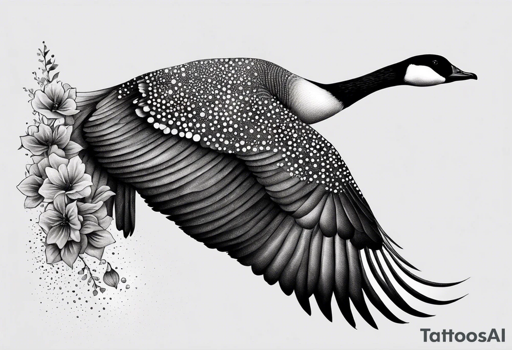 canadian goose taking off profile flowers tattoo idea