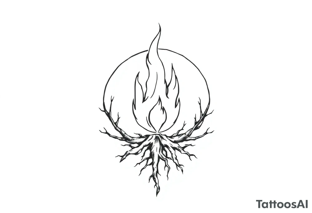 a round flame imprisoned in a roots circle tattoo idea