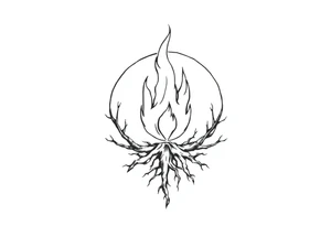 a round flame imprisoned in a roots circle tattoo idea