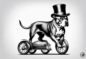 Pittbull wearing a tophat riding a tricycle tattoo idea