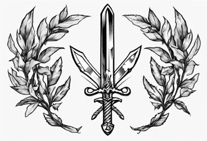A sword runs through a laurel leaf with the number 13 tattoo idea