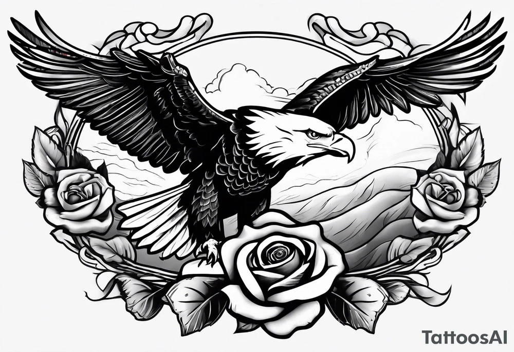 American eagle, flag and a rose tattoo idea
