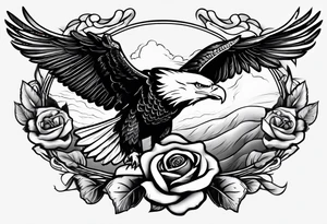 American eagle, flag and a rose tattoo idea