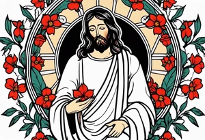 jesus
old school vintage simple traditional design with vintage flowers surrounding
bold color simple tattoo idea