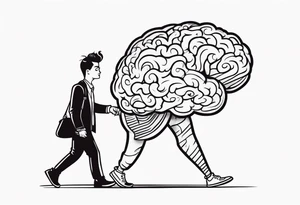 Human walking a brain like a dog tattoo idea