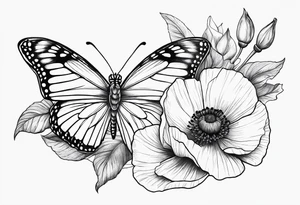 Butterfly with poppy flowers as the top wings tattoo idea
