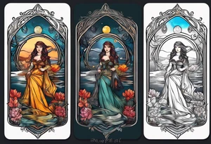 Lady of the lake in a tarot card design tattoo idea