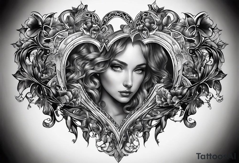 a heart split in half with Matilda whiten in one have an Weston Whiten in the other tattoo idea