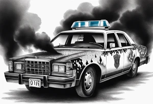 destroyed police car on fire tattoo idea