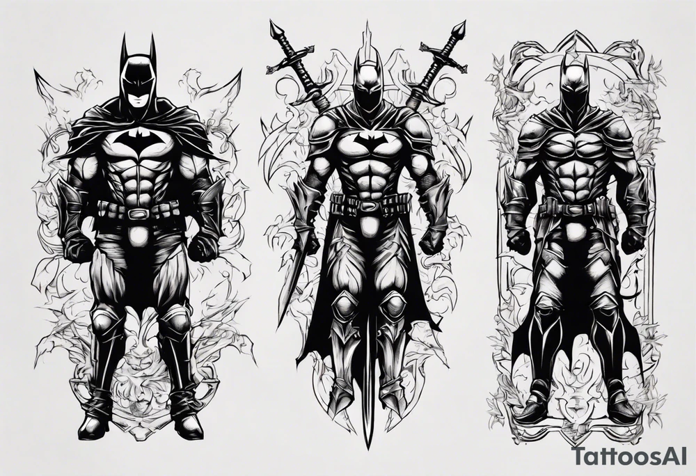 Dark knight with two swords tattoo idea