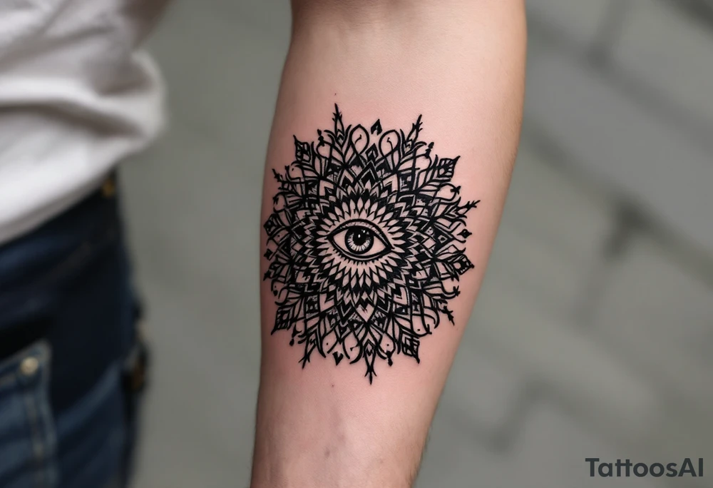 mandala with eye in the middle tattoo idea