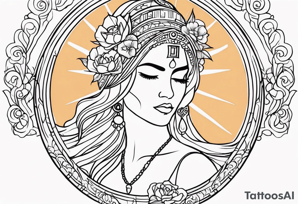 Hispanic/ Latin goddess, love, forgiveness, strength, peace, cancer sign , time, past, future tattoo idea